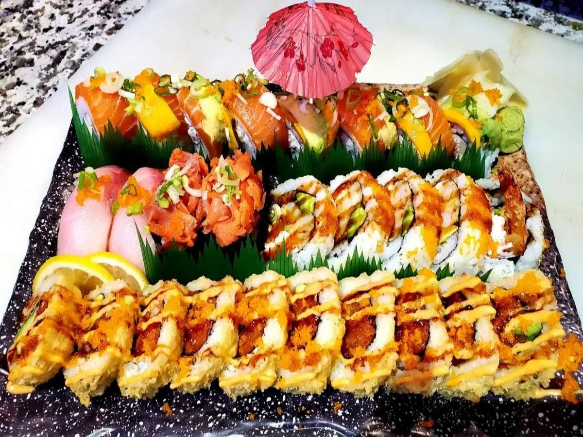 Mixed sushi with salmon and shrimp at Sora Sushi in Prineville