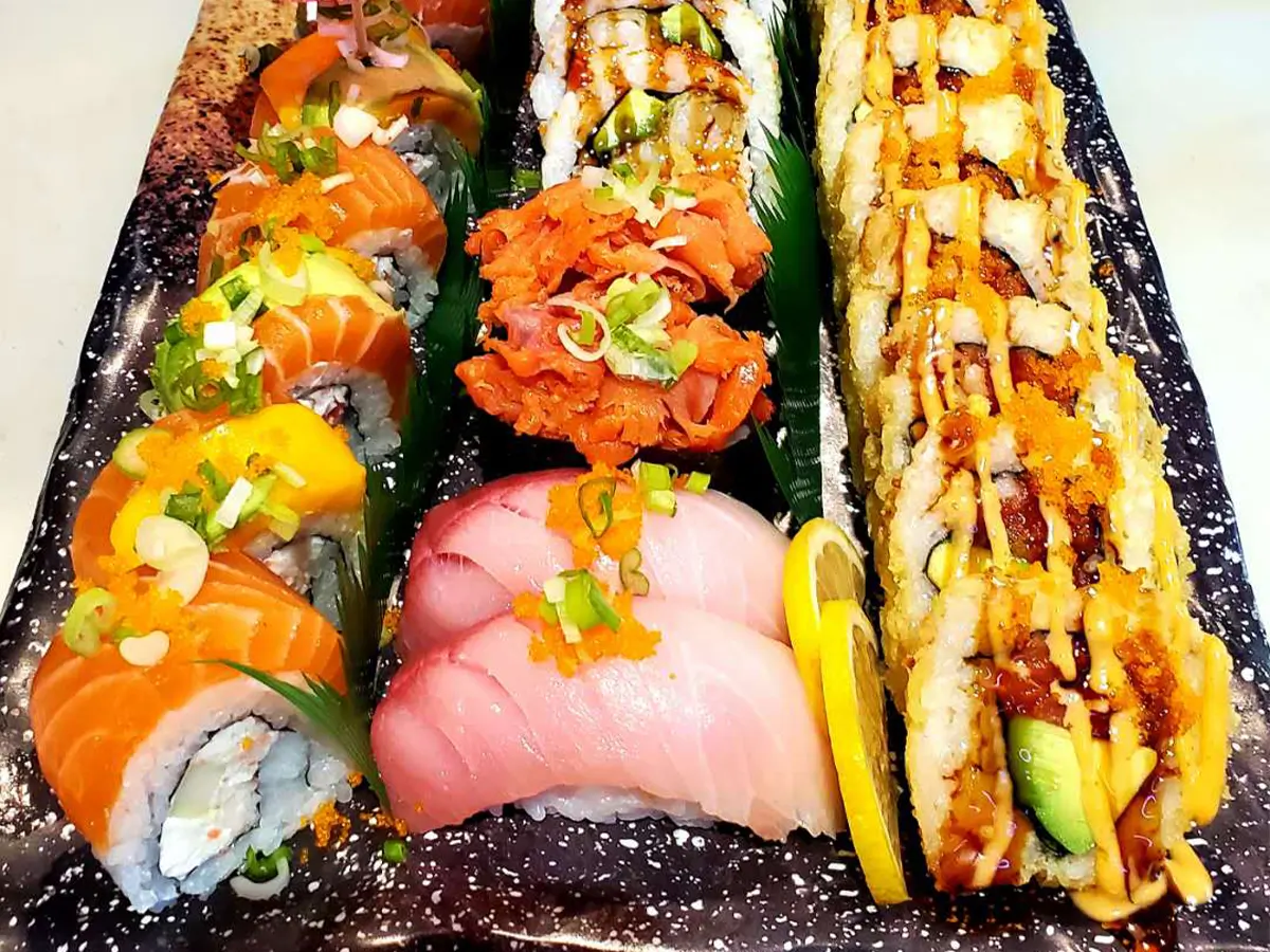 Mixed sushi rolls with salmon and tuna at Sora Sushi in Prineville