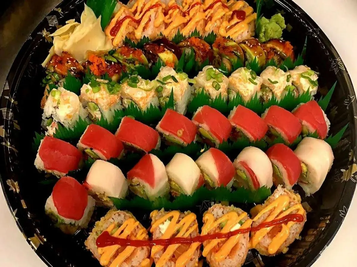 Assorted sushi rolls with sauces at Sora Sushi in Prineville