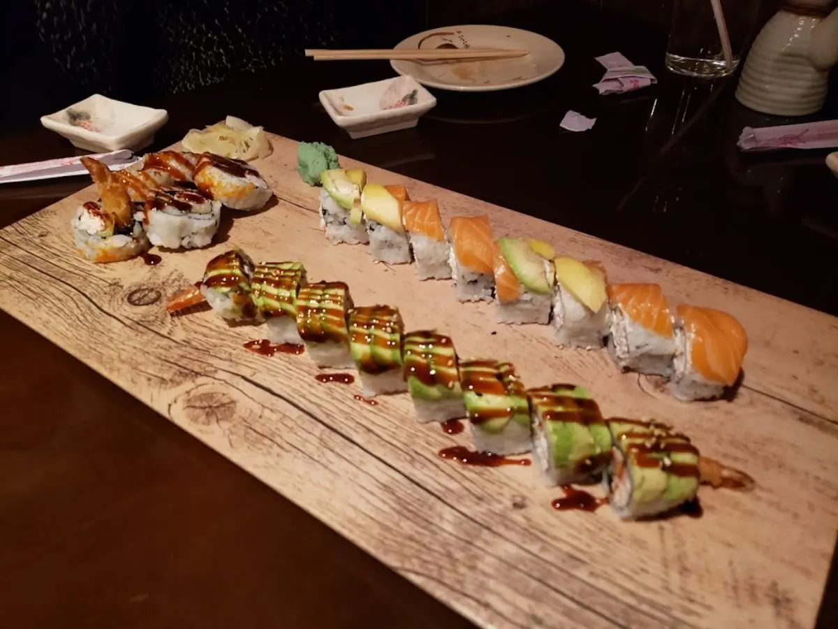 Sushi on wooden board with eel and avocado at Sora Sushi in Prineville